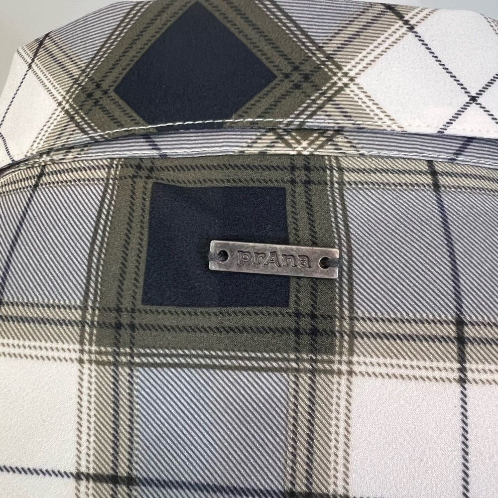Prana Maxi Shirt Size S olive‎ green Womens Nautical Plaid Snap Front western -8 - Picture 5 of 7